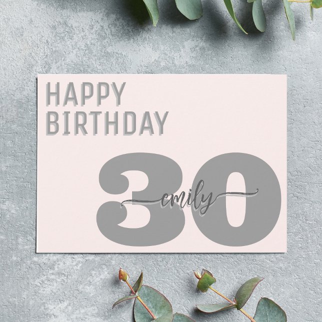 Modern Grey and Pink 30th Birthday Card (Creator Uploaded)