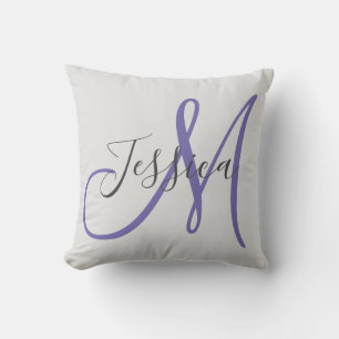 Modern Grey and Purple Monogram Cushion