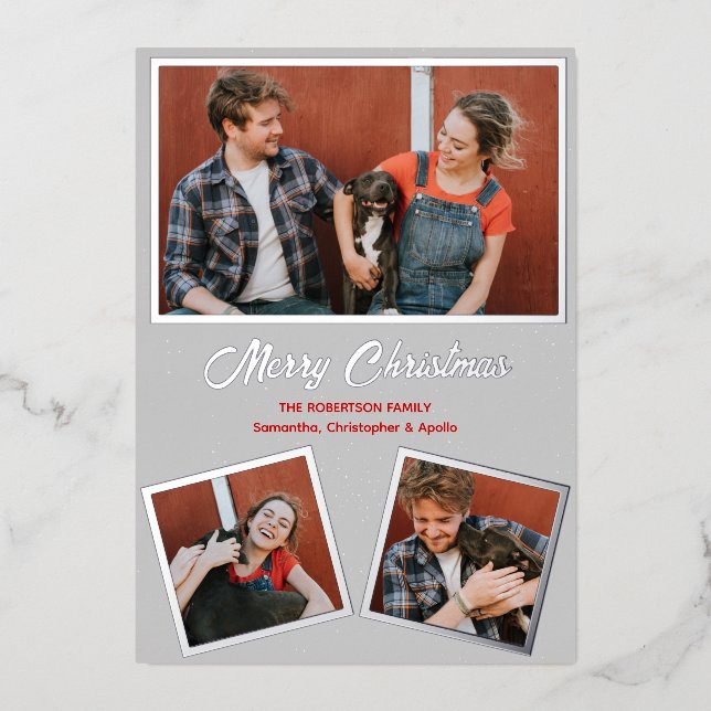 Modern Grey and Red Dog Pitbull Greeting (Front)