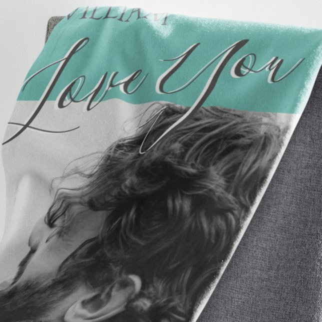 Modern Grey And Teal | I Love You Photo Fleece Blanket (Creator Uploaded)