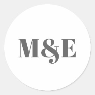 Modern Grey and White Bold Monogram Wedding Classic Round Sticker