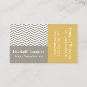 Modern Grey and White Chevron Interior Designer Business Card