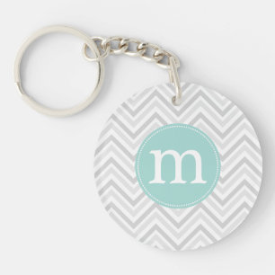Modern Grey and White Chevron Personalised Key Ring