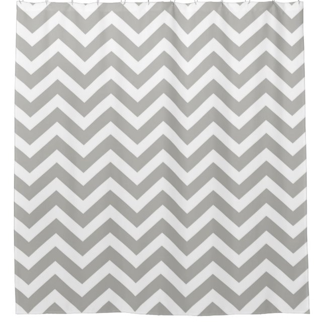 Modern Grey and White Chevron Striped Shower Curtain (Front)