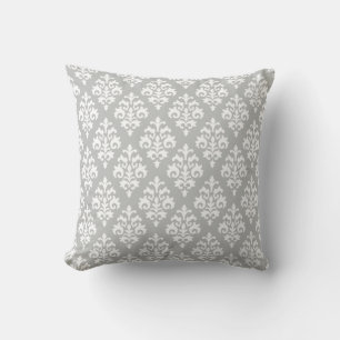 Modern Grey and White Damask Throw Pillow