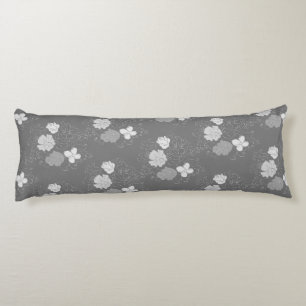 Modern Grey and White Floral Pattern Body Cushion
