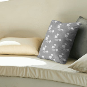 Modern Grey and White Floral Pattern Cushion
