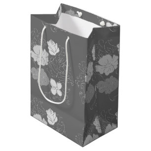Modern Grey and White Floral Pattern Medium Gift Bag