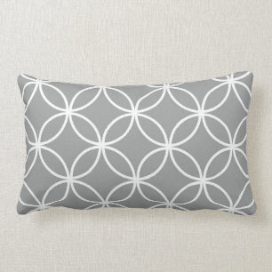 Modern Grey and White Geometric Circles Pattern Lumbar Cushion