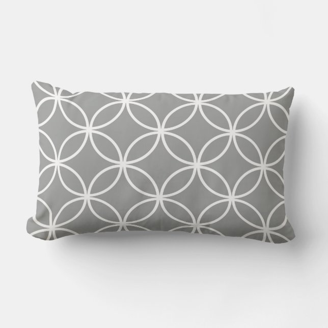 Modern Grey and White Geometric Circles Pattern Lumbar Cushion (Front)