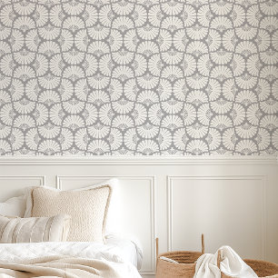 Modern Grey And White Ogee Palm Fan Wallpaper