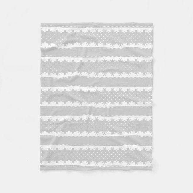 Modern Grey and White Polka Dot Striped Pattern Fleece Blanket (Front)