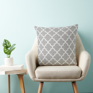 Modern Grey and White Quatrefoil Pattern Cushion