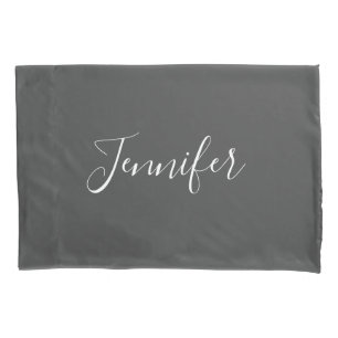Modern Grey And White Script Monogram Name  Pillowcase