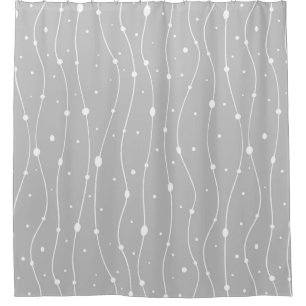 Modern Grey and White Wavy Lines and Dots Shower Curtain