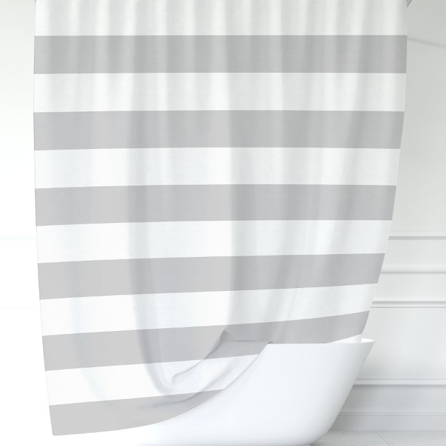 Modern Grey and White Wide Stripes Shower Curtain (Creator Uploaded)