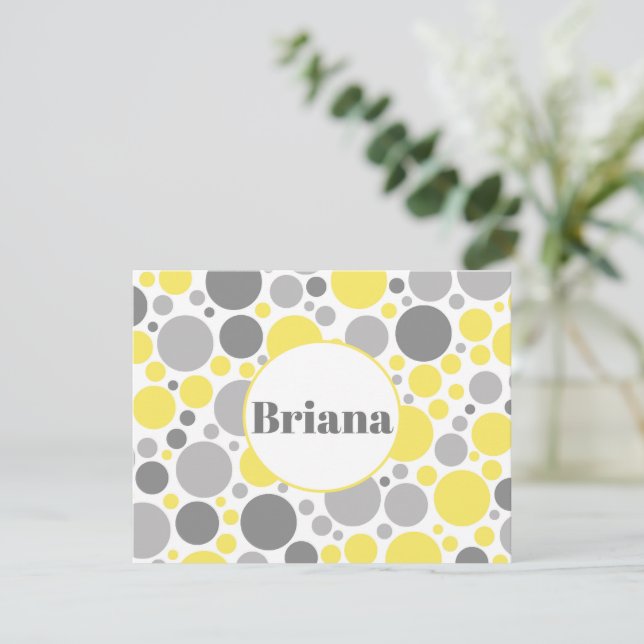 Modern Grey and Yellow Bubbles Personalised Card (Standing Front)