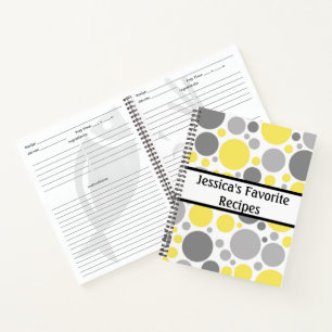 Modern Grey and Yellow Bubbles Personalised Recipe Notebook