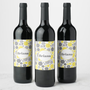 Modern Grey and Yellow Bubbles Personalised Wine Label