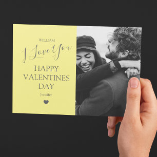 Modern Grey And Yellow Photo Valentines Day Holiday Card