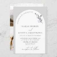 Modern Grey Arch Botanical Script 3 Photo Wedding