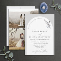 Modern Grey Arch Botanical Script 3 Photo Wedding