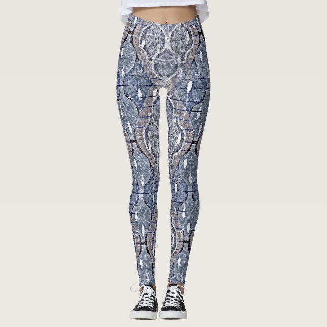 Modern Grey Atomic Ogee Contemporary Leggings (Front)