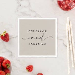 Modern grey beige minimal contemporary wedding napkin