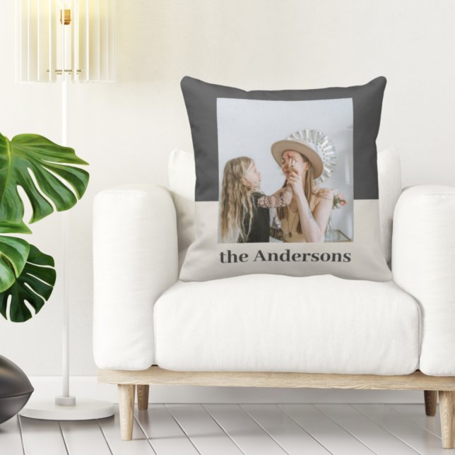 Modern Grey  & Beige | Photo | Family Name Cushion (Creator Uploaded)