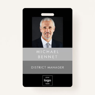 Modern Grey Black Corporate Photo ID  ID Badge