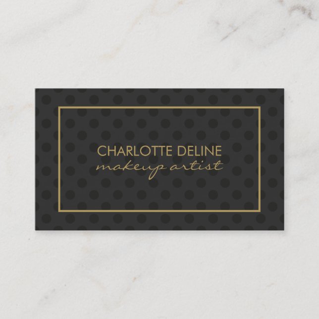 Modern Grey Black Dots Pattern Gold Makeup Artist Business Card (Front)