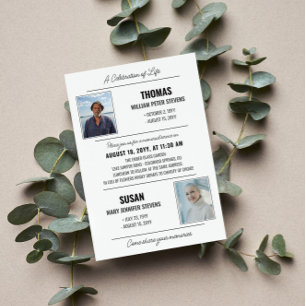 Modern Grey Black Life Celebration Double Memorial Invitation