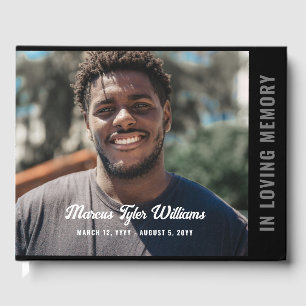 Modern Grey Black Photo In Loving Memory Guest Book