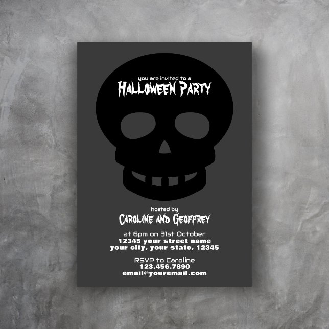 Modern Grey Black Skull Adults Scary Halloween Invitation (Creator Uploaded)