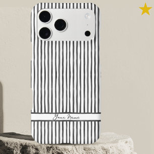 Modern Grey Black Watercolor Stripes Custom Name 