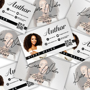 Modern Grey, Black & White Author Branding  Business Card