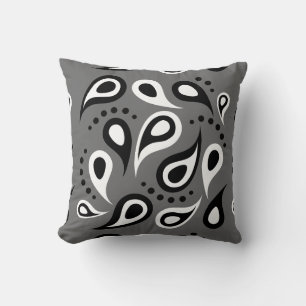 Modern Grey Black White Paisley Throw Pillow