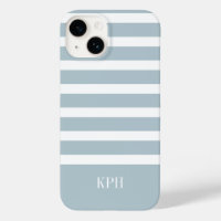 Modern Grey Blue and White Stripe with Monogram 
