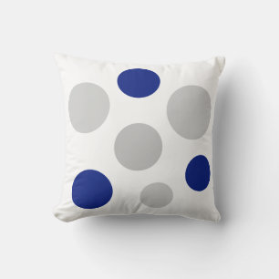 Modern Grey & Blue Circles on White Cushion