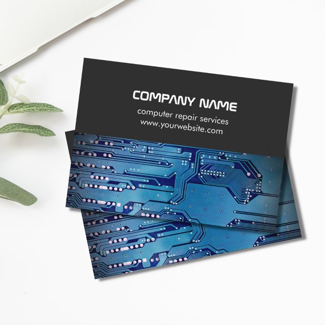 Modern Grey Blue Circuit Board Computer Repair Business Card (Creator Uploaded)