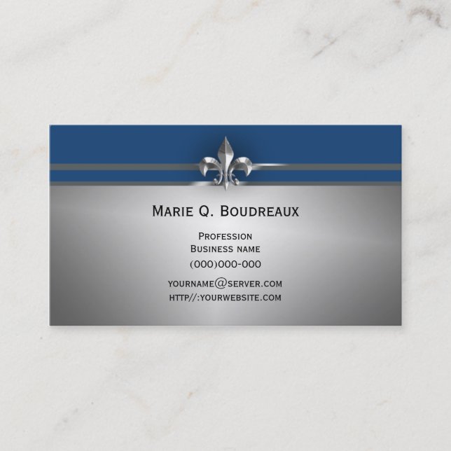 Modern Grey Blue Fleur de Lis Business Card (Front)