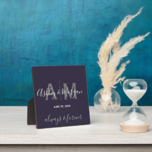 Modern Grey & Blue  Monogram Wedding Keepsake   Plaque