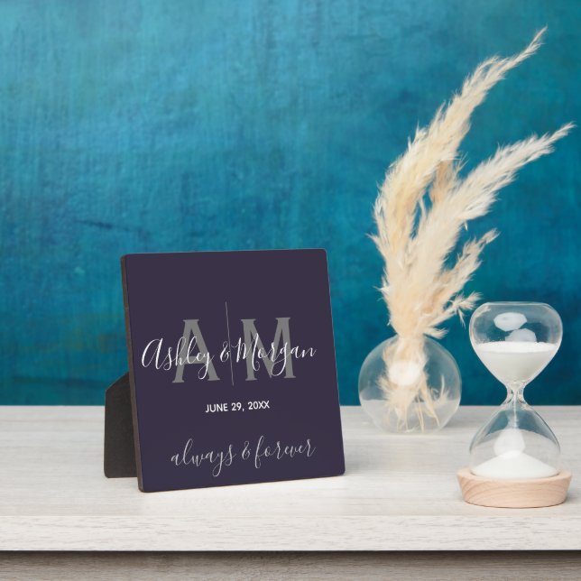 Modern Grey & Blue  Monogram Wedding Keepsake   Plaque (Insitu)
