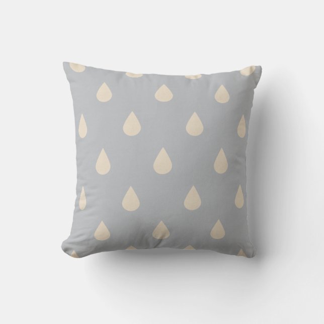 Modern Grey Blue Raindrop Pattern Cushion (Front)