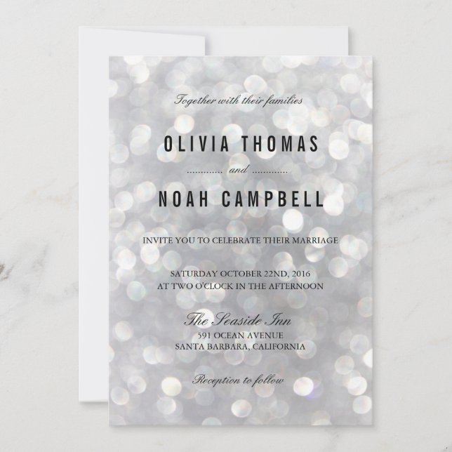 Modern Grey Blur Lights Elegant Wedding Invitation (Front)