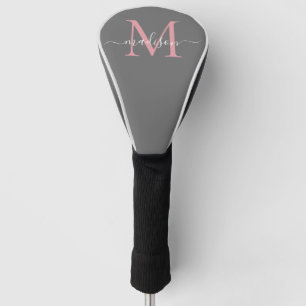 Modern Grey Blush Pink Monogram Girly Chic Script Golf Head Cover