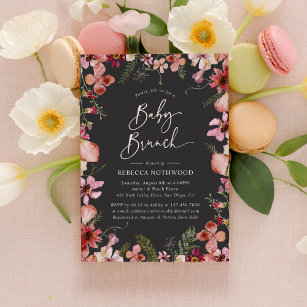 Modern Grey Boho Wildflowers Baby Brunch Shower Invitation
