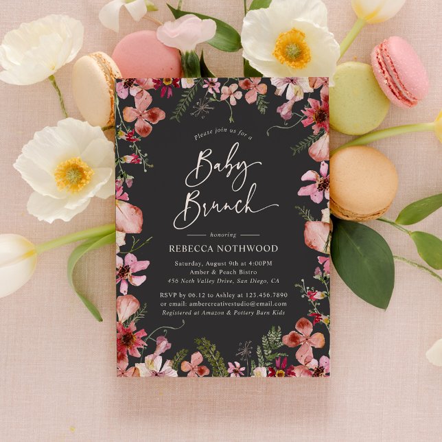 Modern Grey Boho Wildflowers Baby Brunch Shower Invitation (Creator Uploaded)