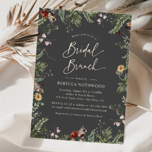 Modern Grey Boho Wildflowers Bridal Brunch Invitation