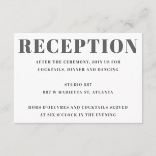 Modern Grey Bold Block Letters Wedding Reception Enclosure Card